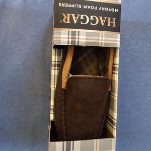 New Haggar Men’s Dark Brown Suede Slip-On Moccasin Slippers XL (11-12)